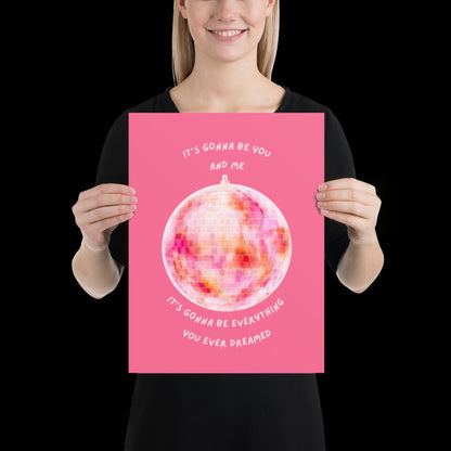 You and Me Pink Disco Ball Wall Print - Ibiza Colourful Funny Cute Birthday Christmas Gift Unique Leopard Cocktail