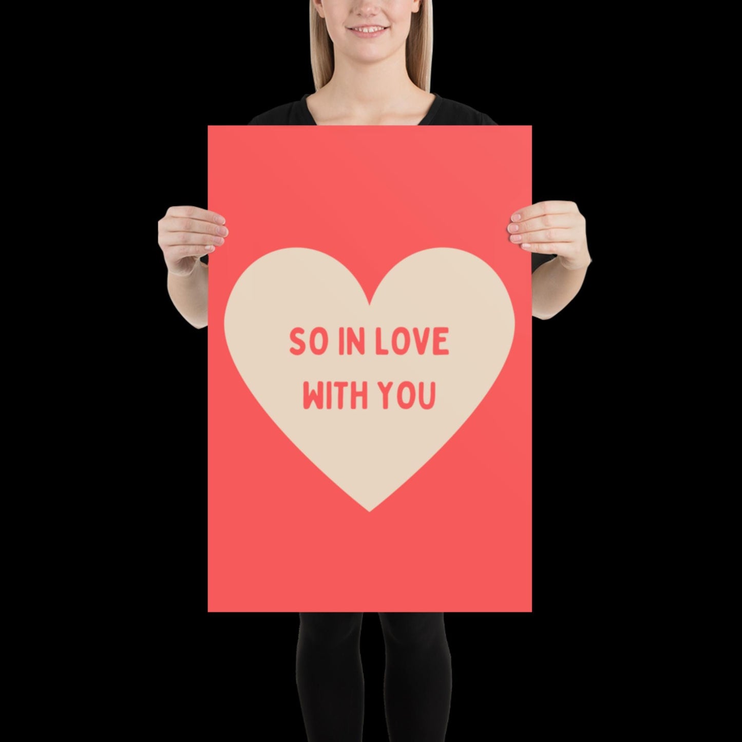 So In Love With You Neon Red and Beige Heart Wall Print - Ibiza Colourful Cute Valentines Art Gift Unique Funky House Music Poster Lyrics