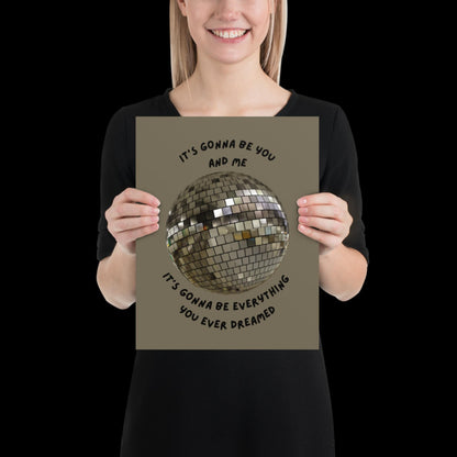 You and Me Silver Gray Disco Ball Wall Print - Ibiza Colourful Funny Cute Birthday Christmas Gift Unique Leopard Cocktail