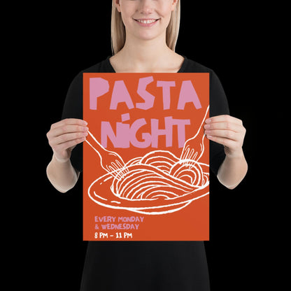 Pasta Night Wall Art Poster • Pink and Orange • Pasta Print Poster • Minimalistic Kitchen Wall Art • Aesthetic • Trendy Wall Art