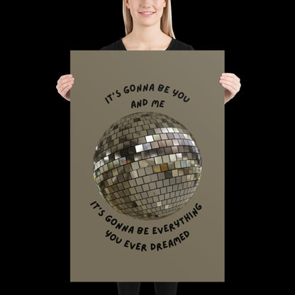 You and Me Silver Gray Disco Ball Wall Print - Ibiza Colourful Funny Cute Birthday Christmas Gift Unique Leopard Cocktail