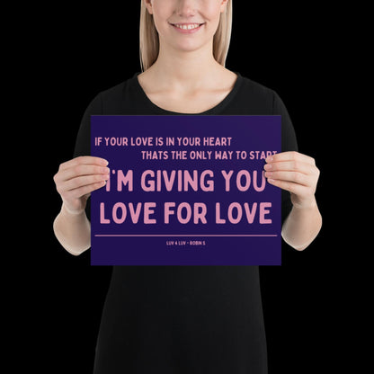Love for Love (Luv for Luv) Robin S Lyric Print - Navy and Pink - Disco Music Poster Wall Art Retro Inspired Music Bold Typographic Quote