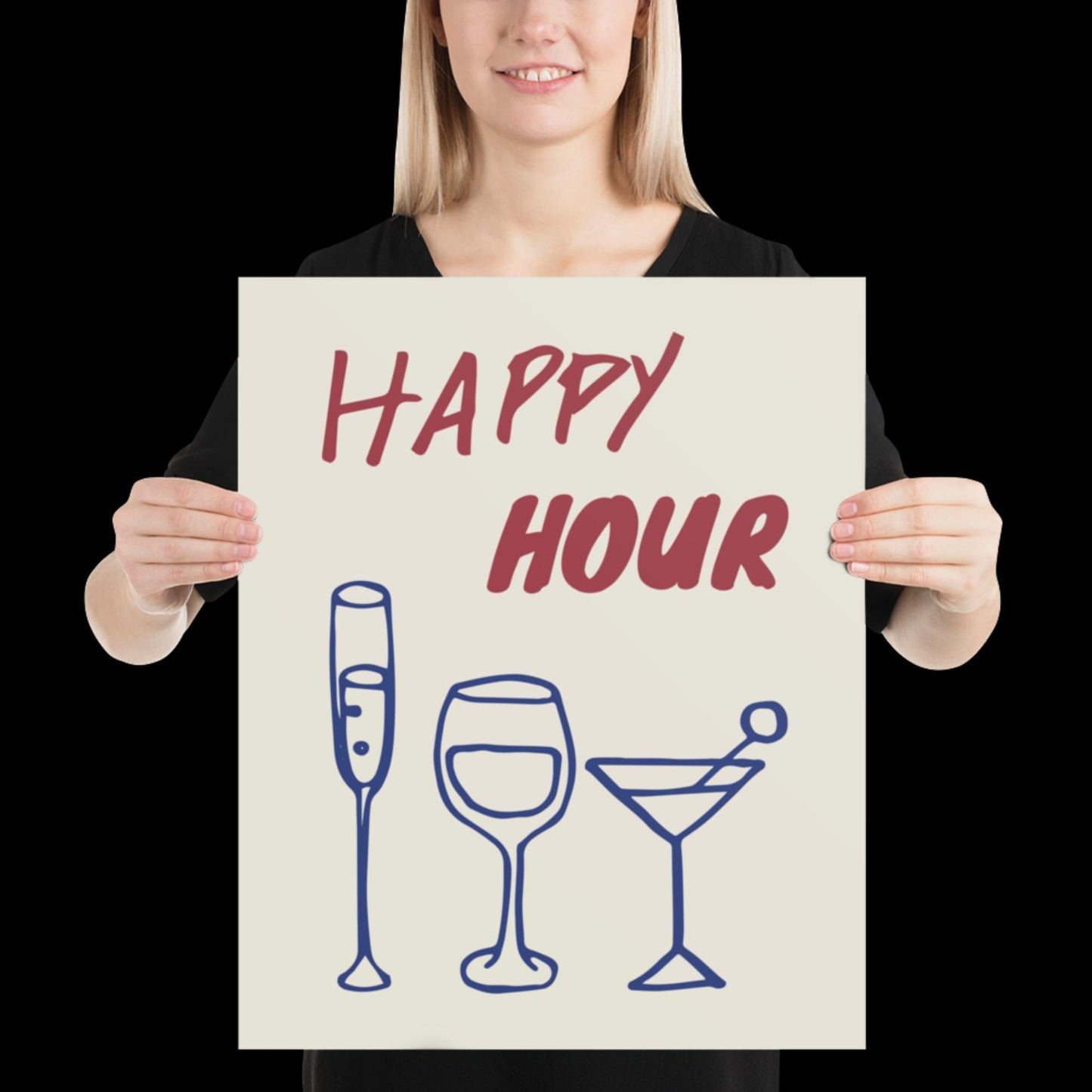 Happy Hour Print | Typographic Poster | Typographic | Trendy | Kitchen Artwork | Bar Cart Art | Drinks | Wall Decor | Gift | Aesthetic
