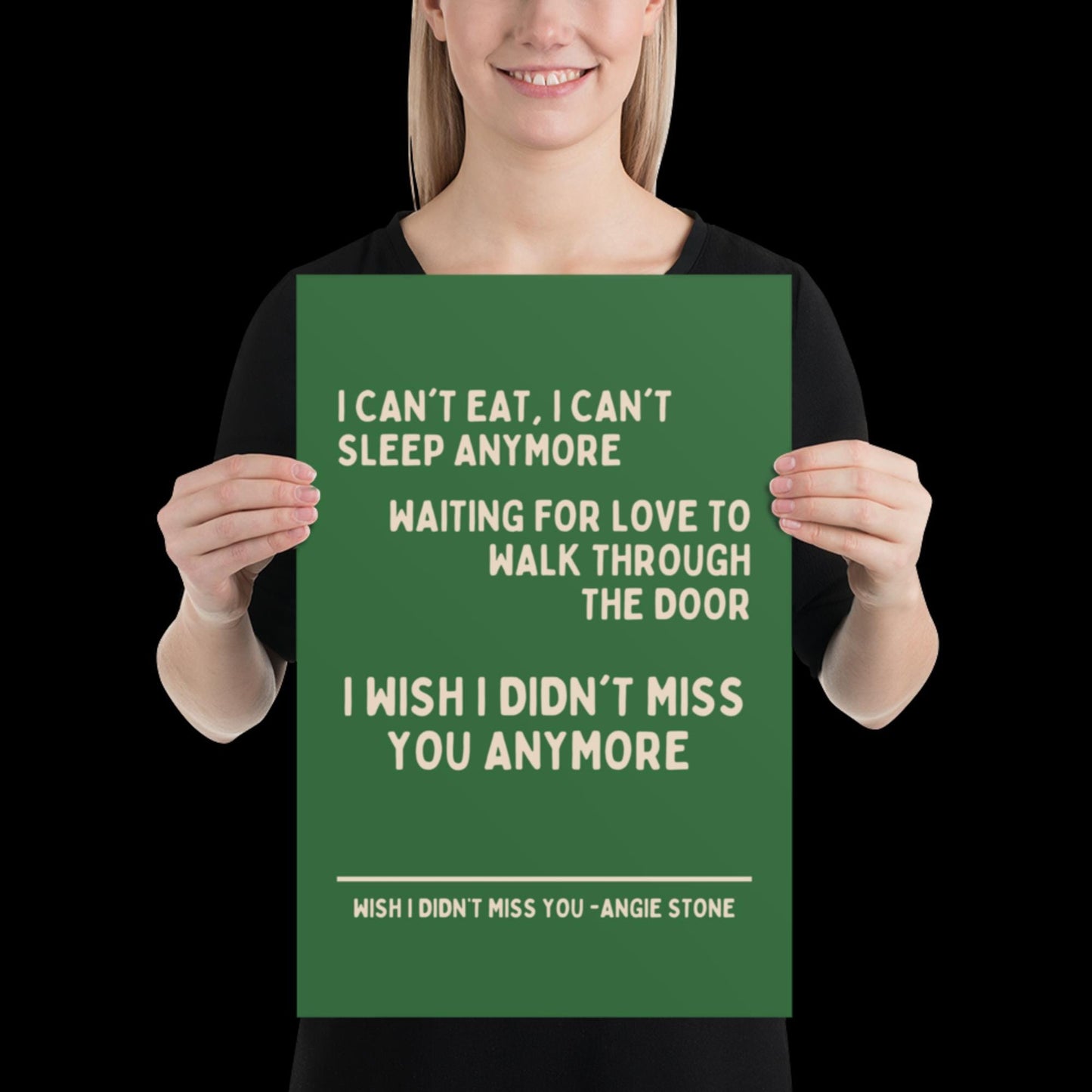 Wish I Didn't Miss You Angie Stone Inspired Print - Green and Beige - Lyric Ibiza Bold Typographic Colourful House Music Poster Groovy Disco