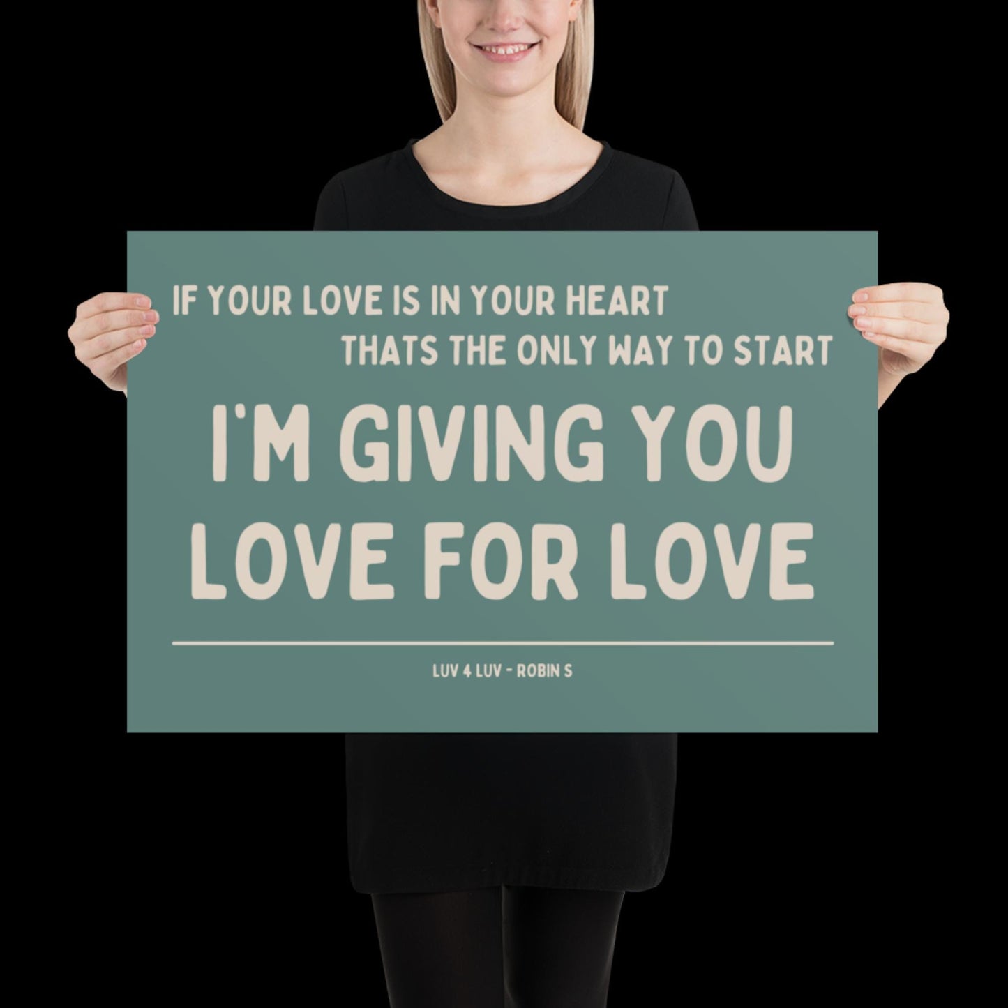 Love for Love (Luv for Luv) Robin S Lyric Print - Blue and Beige - Disco Music Poster Wall Art Retro Inspired Music Bold Typographic Quote