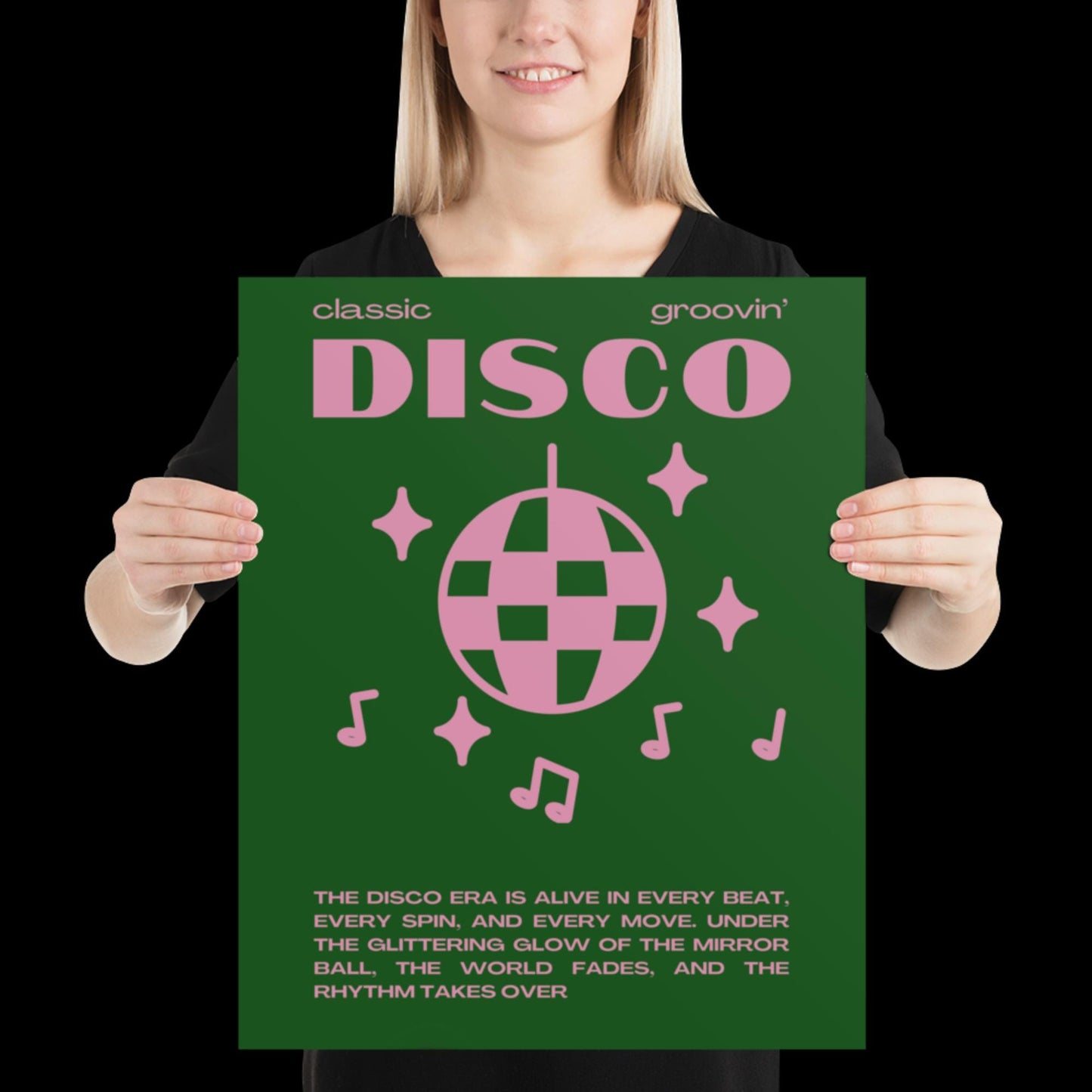 Disco Graphic Green and Pink Monochrome Wall Print - Ibiza Colourful Funny Cute Birthday Art Gift Unique Funky House Music Poster Lyrics