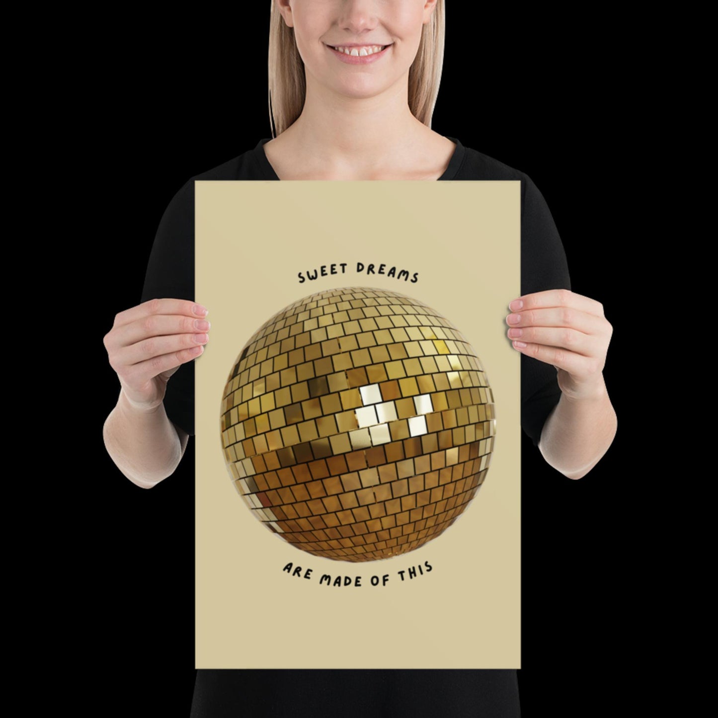 Sweet Dreams are Made of This Gold Disco Ball Wall Print -  Ibiza Colourful Funny Cute Birthday Art Gift Unique Funky House Music Poster