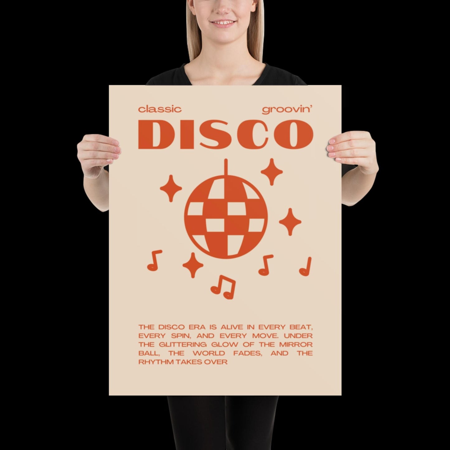 Disco Graphic Orange and Beige Monochrome Wall Print - Ibiza Colourful Funny Cute Birthday Art Gift Unique Funky House Music Poster Lyrics