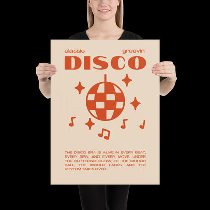 Disco Graphic Orange and Beige Monochrome Wall Print - Ibiza Colourful Funny Cute Birthday Art Gift Unique Funky House Music Poster Lyrics