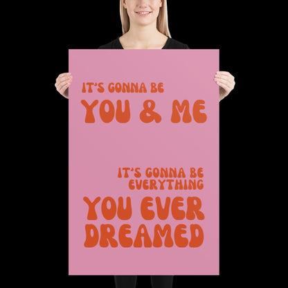 You and Me Pink Lyrics Wall Print - Ibiza Colourful Funny Cute Birthday Christmas Gift Unique Leopard Cocktail House Music
