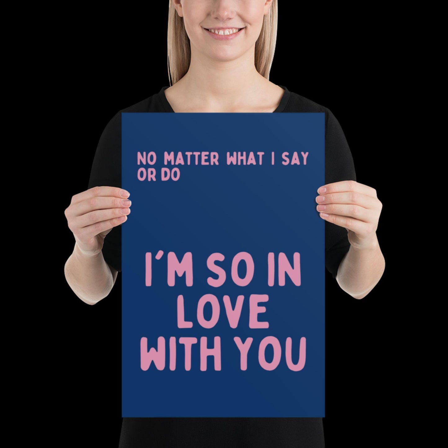 I'm So In Love With You Navy Blue and Pink Wall Print - Ibiza Colourful Funny Cute Birthday Art Gift Unique Funky House Music Poster Lyrics