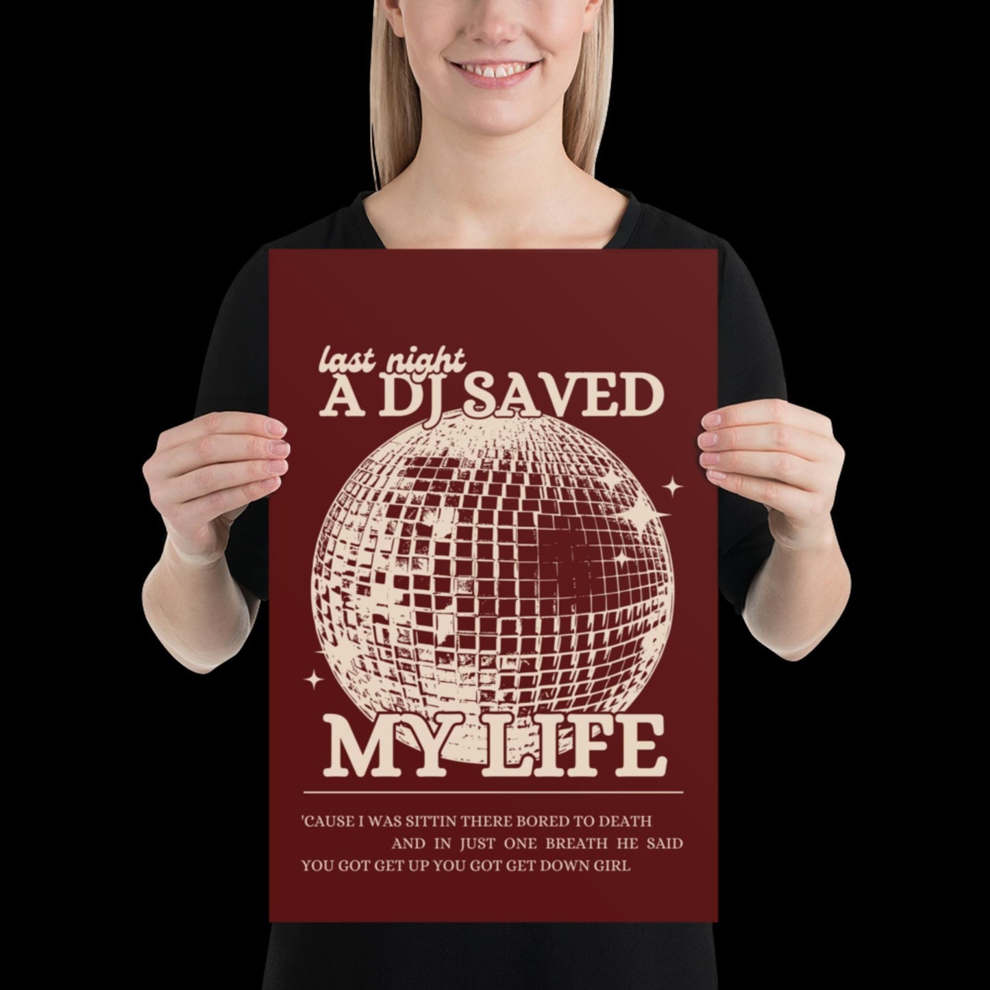 Last Night a DJ Saved My Life Red and Beige Wall Print - Ibiza Colourful Funny Cute Birthday Christmas Gift Unique Leopard Disco Ball