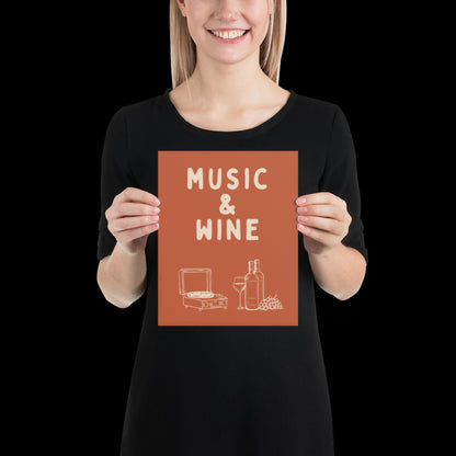 Music and Wine Orange and Beige Wall Print -  Ibiza Colourful Funny Cute Birthday Art Gift Unique Funky House Music Poster Lyrics Kitchen