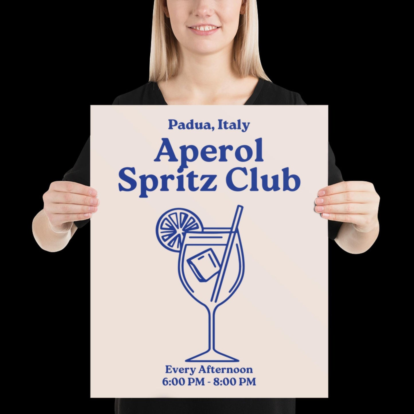 Aperol Spritz Club Blue and Beige Wall Print - Cocktail Wall Art Bold Typographic Drink Poster Groovy Bar Disco Funky
