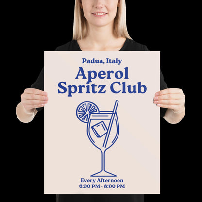 Aperol Spritz Club Blue and Beige Wall Print - Cocktail Wall Art Bold Typographic Drink Poster Groovy Bar Disco Funky