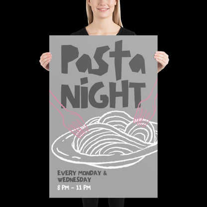 Pasta Night Wall Art Poster • Gray and Pink • Pasta Print Poster • Minimalistic Kitchen Wall Art • Aesthetic • Trendy Wall Art