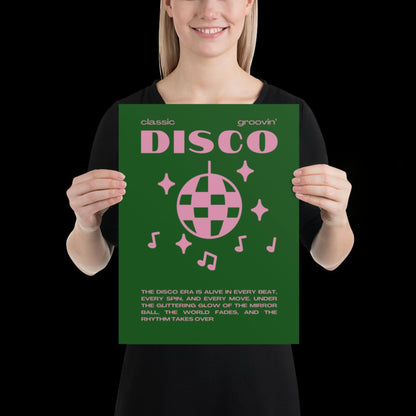 Disco Graphic Green and Pink Monochrome Wall Print - Ibiza Colourful Funny Cute Birthday Art Gift Unique Funky House Music Poster Lyrics