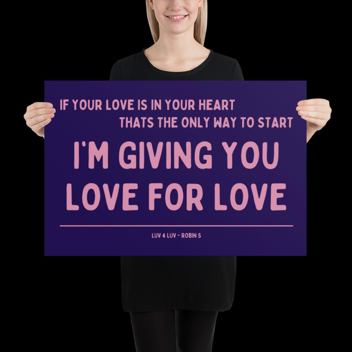 Love for Love (Luv for Luv) Robin S Lyric Print - Navy and Pink - Disco Music Poster Wall Art Retro Inspired Music Bold Typographic Quote