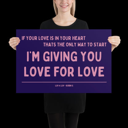 Love for Love (Luv for Luv) Robin S Lyric Print - Navy and Pink - Disco Music Poster Wall Art Retro Inspired Music Bold Typographic Quote
