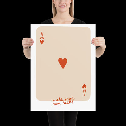 Make Your Own Luck Red and Beige Playing Card Print - Poster Wall Art Typographic Wall Decor Lyric Retro Funky Ibiza Groovy