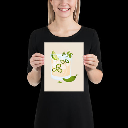 The Jalapeno Spicy Margarita Beige 001 Wall Print - Ibiza Colourful Funny Cute Birthday Christmas Gift Unique Cowboy Leopard Cocktail