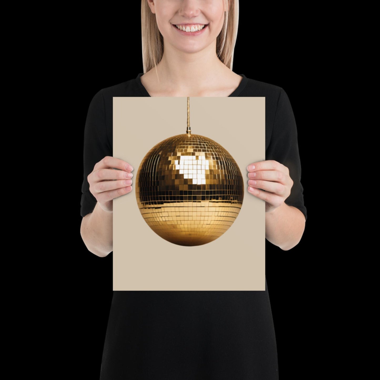 Gold Disco Ball Wall Print | Beige | Mirror Ball | Trendy | Music Poster | Wall Art | Funky | Typographic | A1 A2 A3 | Realistic | Ibiza