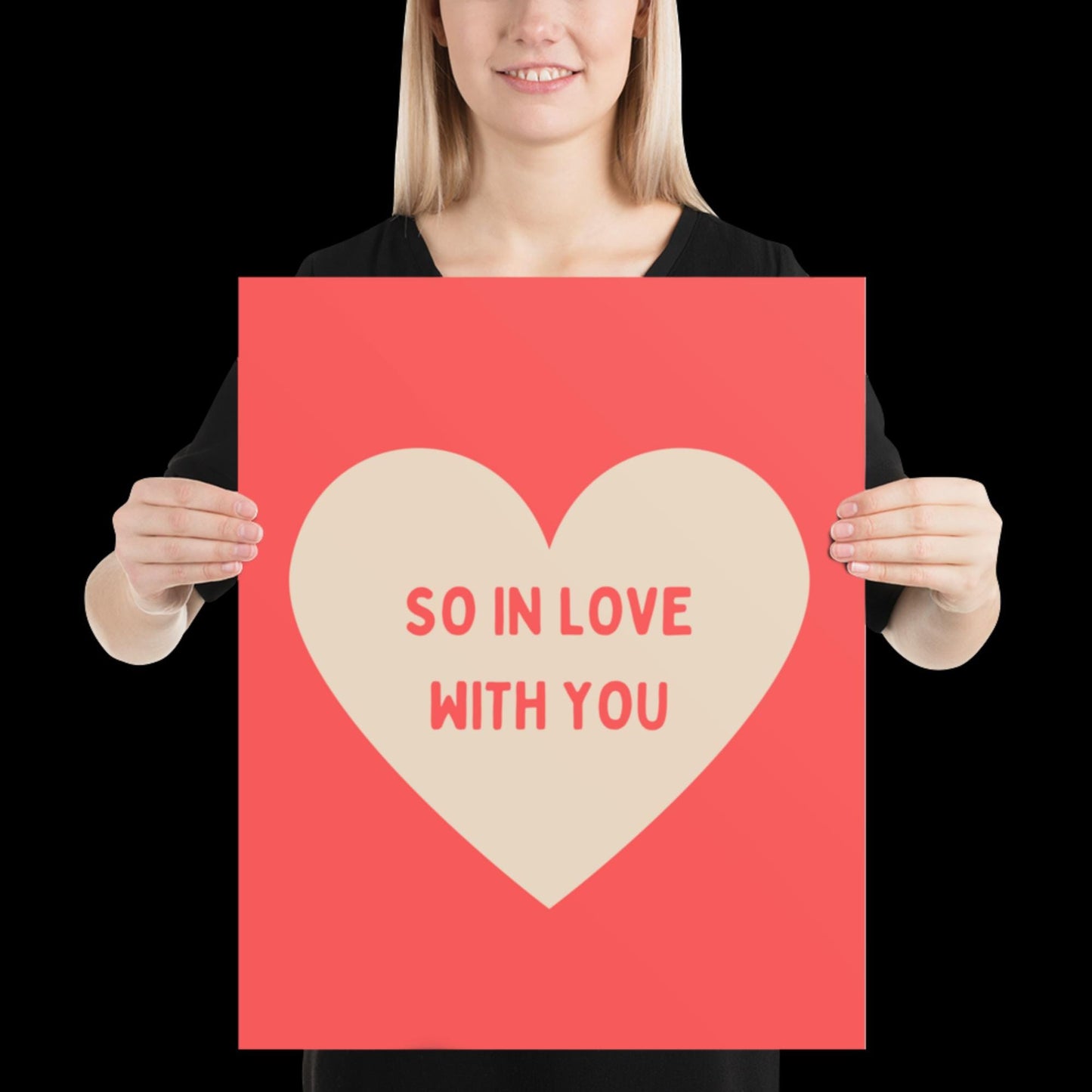 So In Love With You Neon Red and Beige Heart Wall Print - Ibiza Colourful Cute Valentines Art Gift Unique Funky House Music Poster Lyrics