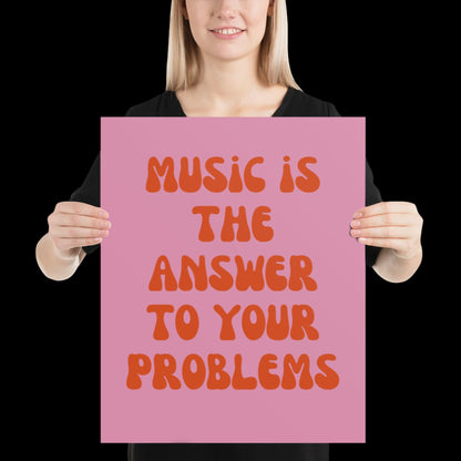 Music is The Answer Lyrics 001 Pink Wall Print -  Ibiza Colourful Funny Cute Birthday Art Gift Unique Funky House Music Poster Disco