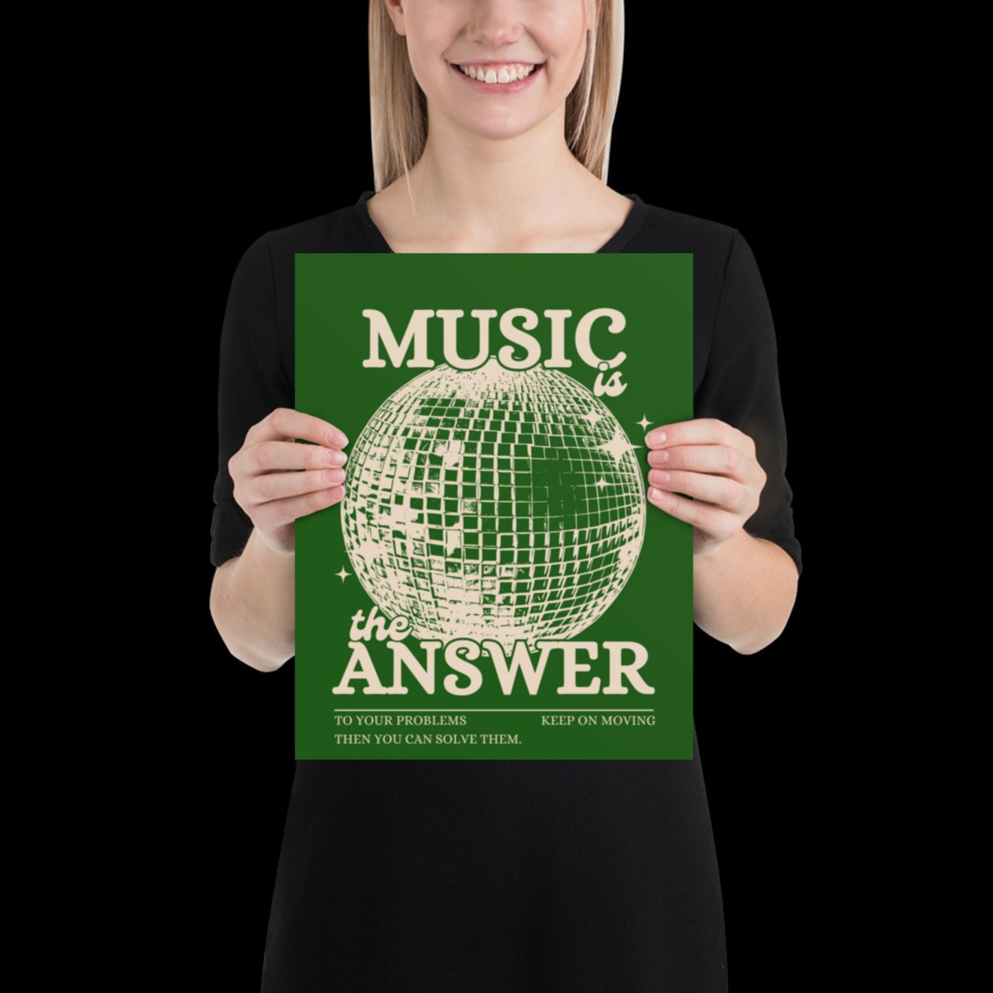 Music is the Answer Green Khaki Disco Ball Wall Print -  Ibiza Colourful Funny Cute Birthday Art Gift Unique Funky House Music Poster