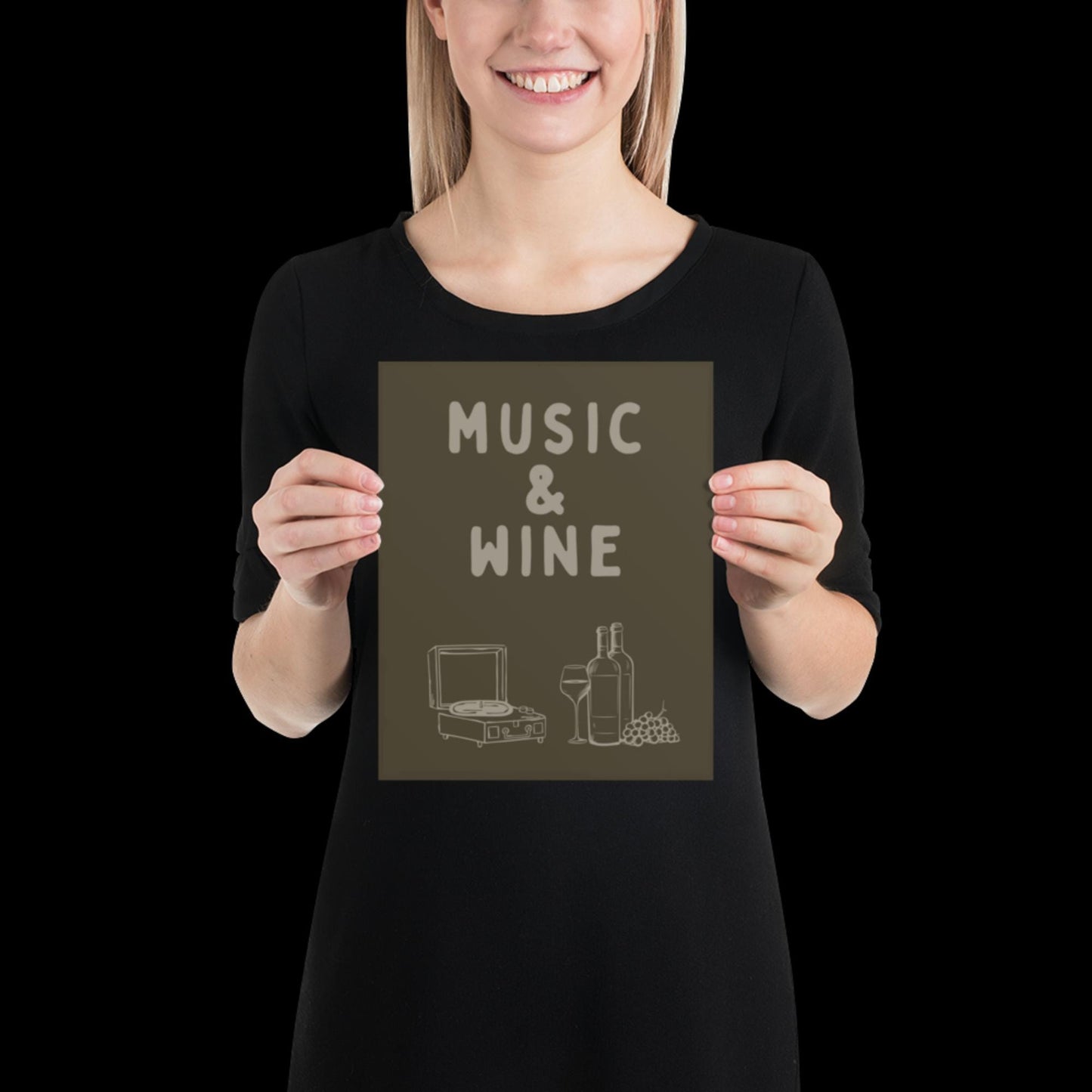 Music and Wine Khaki Green Wall Print -  Ibiza Colourful Funny Cute Birthday Art Gift Unique Funky House Music Poster Lyrics Kitchen