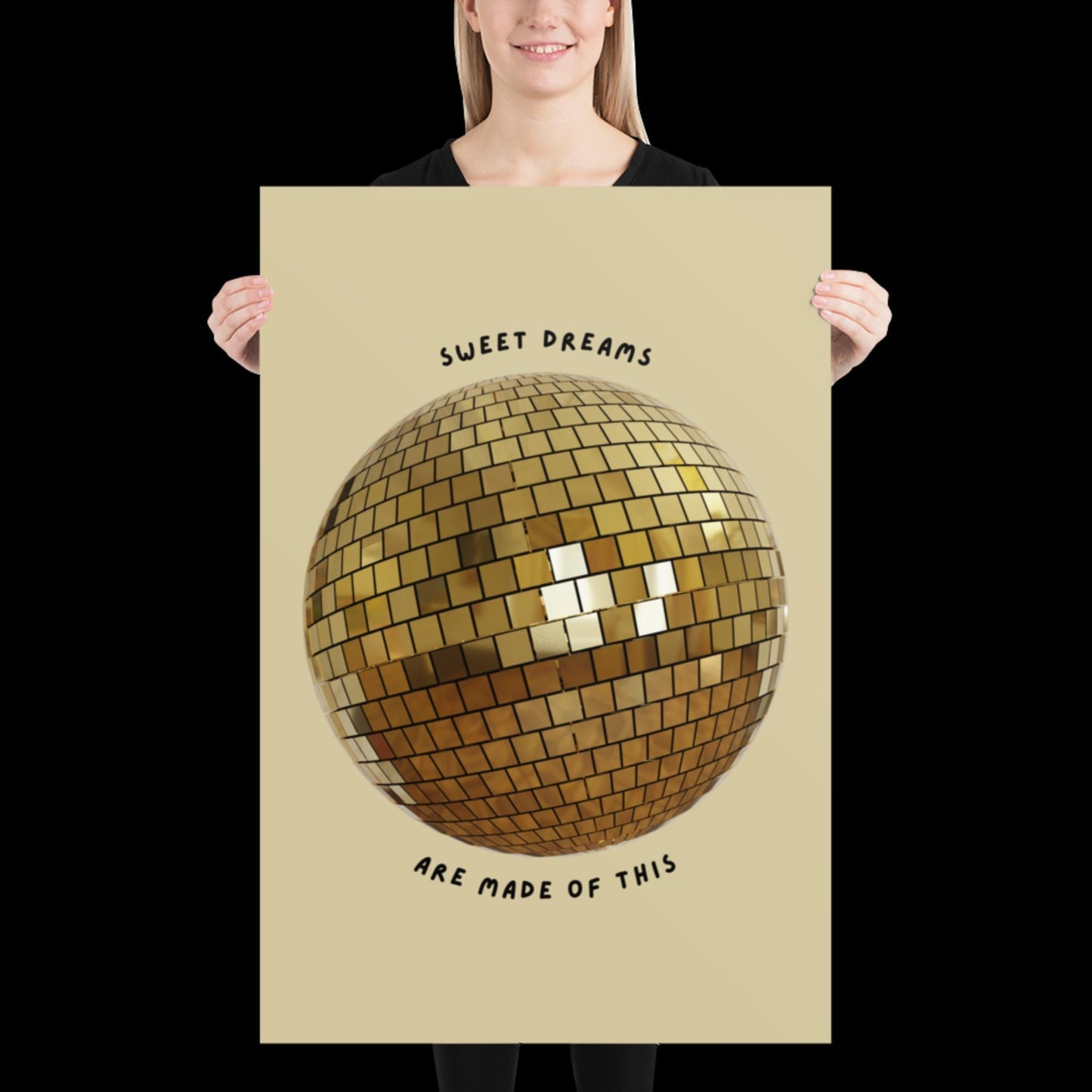 Sweet Dreams are Made of This Gold Disco Ball Wall Print -  Ibiza Colourful Funny Cute Birthday Art Gift Unique Funky House Music Poster
