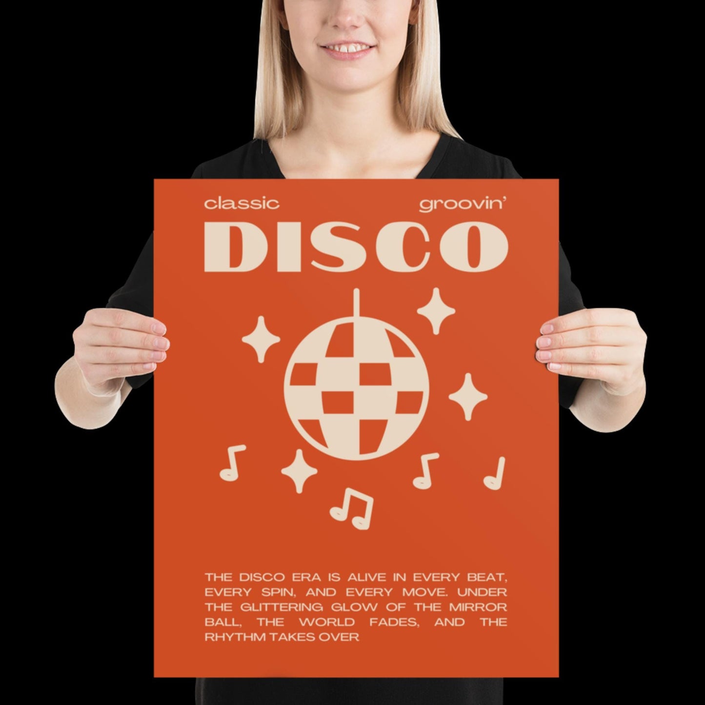 Disco Graphic Orange and Beige Monochrome Wall Print - Ibiza Colourful Funny Cute Birthday Art Gift Unique Funky House Music Poster Lyrics