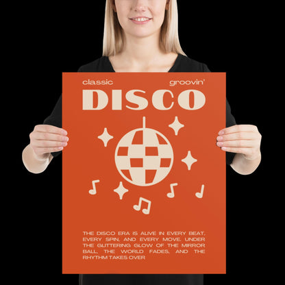 Disco Graphic Orange and Beige Monochrome Wall Print - Ibiza Colourful Funny Cute Birthday Art Gift Unique Funky House Music Poster Lyrics
