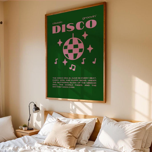 Disco Graphic Green and Pink Monochrome Wall Print - Ibiza Colourful Funny Cute Birthday Art Gift Unique Funky House Music Poster Lyrics