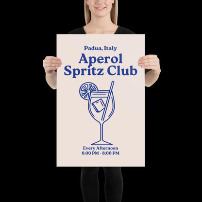 Aperol Spritz Club Blue and Beige Wall Print - Cocktail Wall Art Bold Typographic Drink Poster Groovy Bar Disco Funky