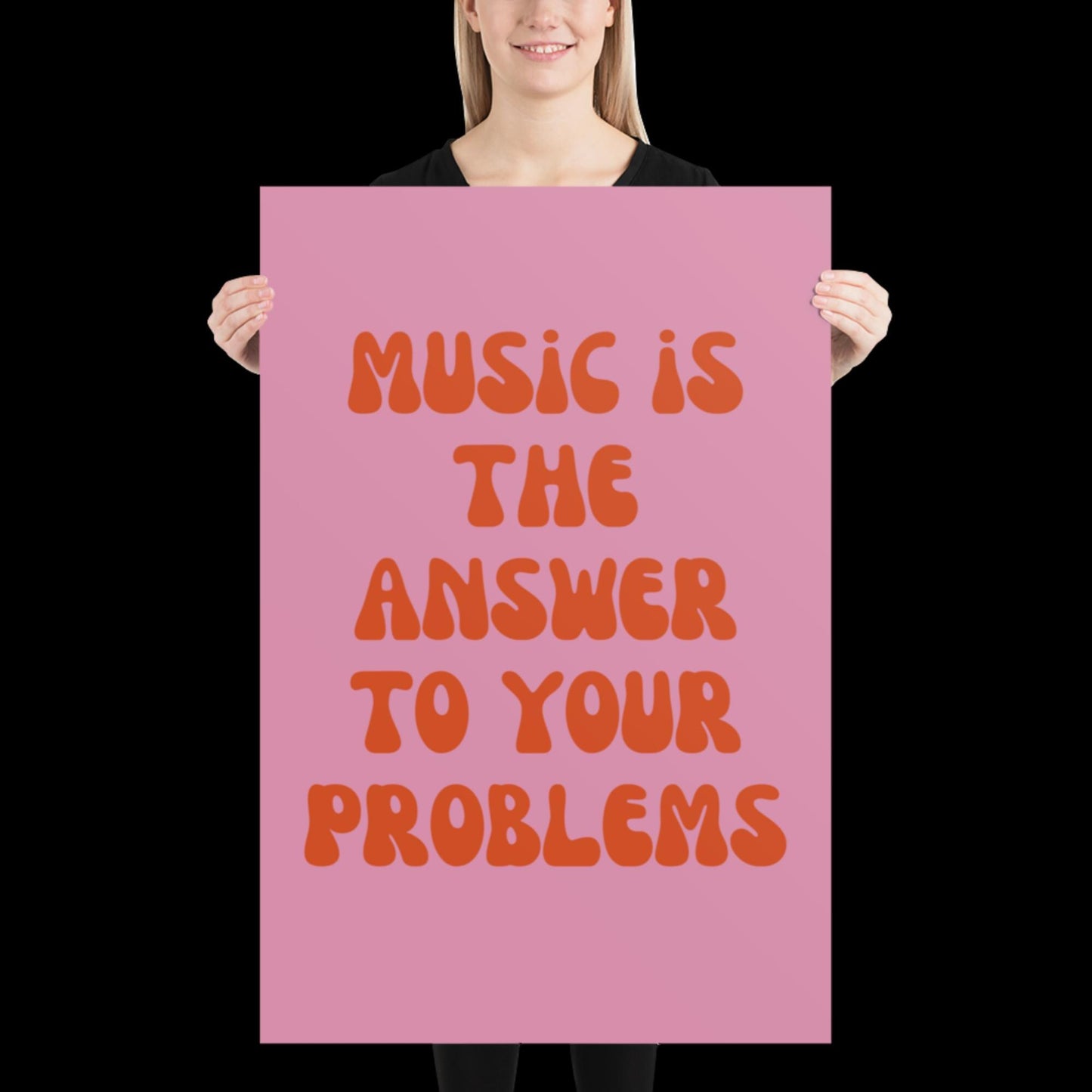 Music is The Answer Lyrics 001 Pink Wall Print -  Ibiza Colourful Funny Cute Birthday Art Gift Unique Funky House Music Poster Disco