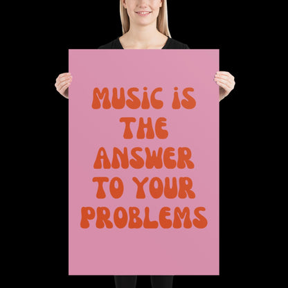 Music is The Answer Lyrics 001 Pink Wall Print -  Ibiza Colourful Funny Cute Birthday Art Gift Unique Funky House Music Poster Disco