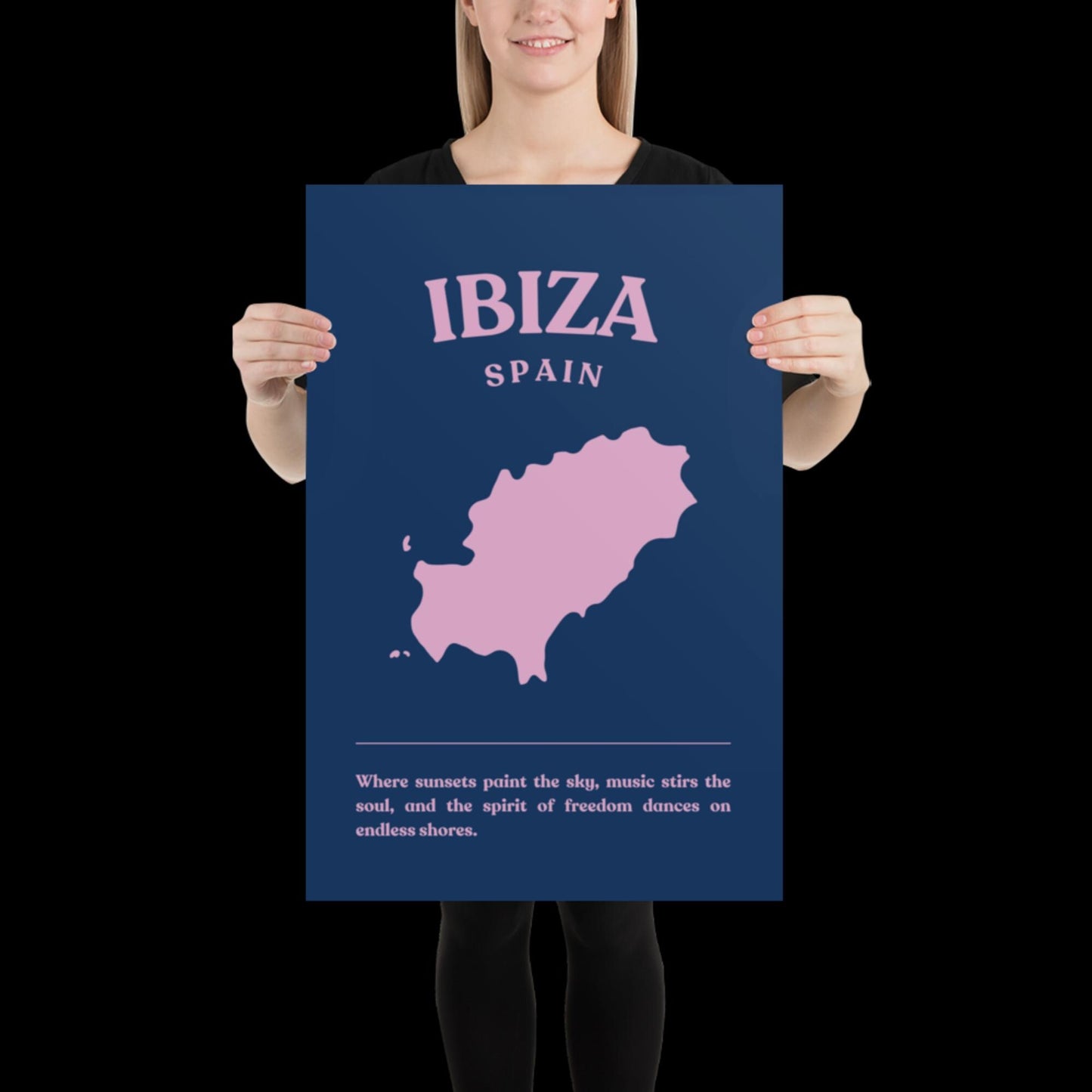 Ibiza Spain Navy Blue and Pink Wall Print - Ibiza Colourful Funny Cute Birthday Christmas Gift Unique Leopard Cocktail