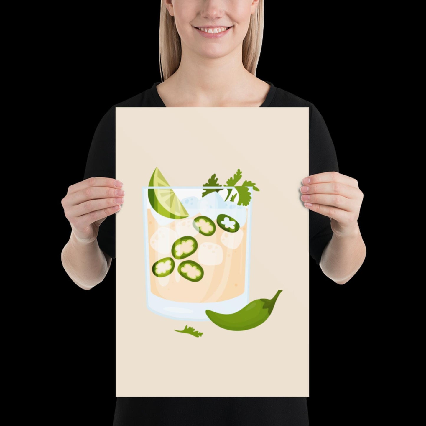 The Jalapeno Spicy Margarita Beige 001 Wall Print - Ibiza Colourful Funny Cute Birthday Christmas Gift Unique Cowboy Leopard Cocktail