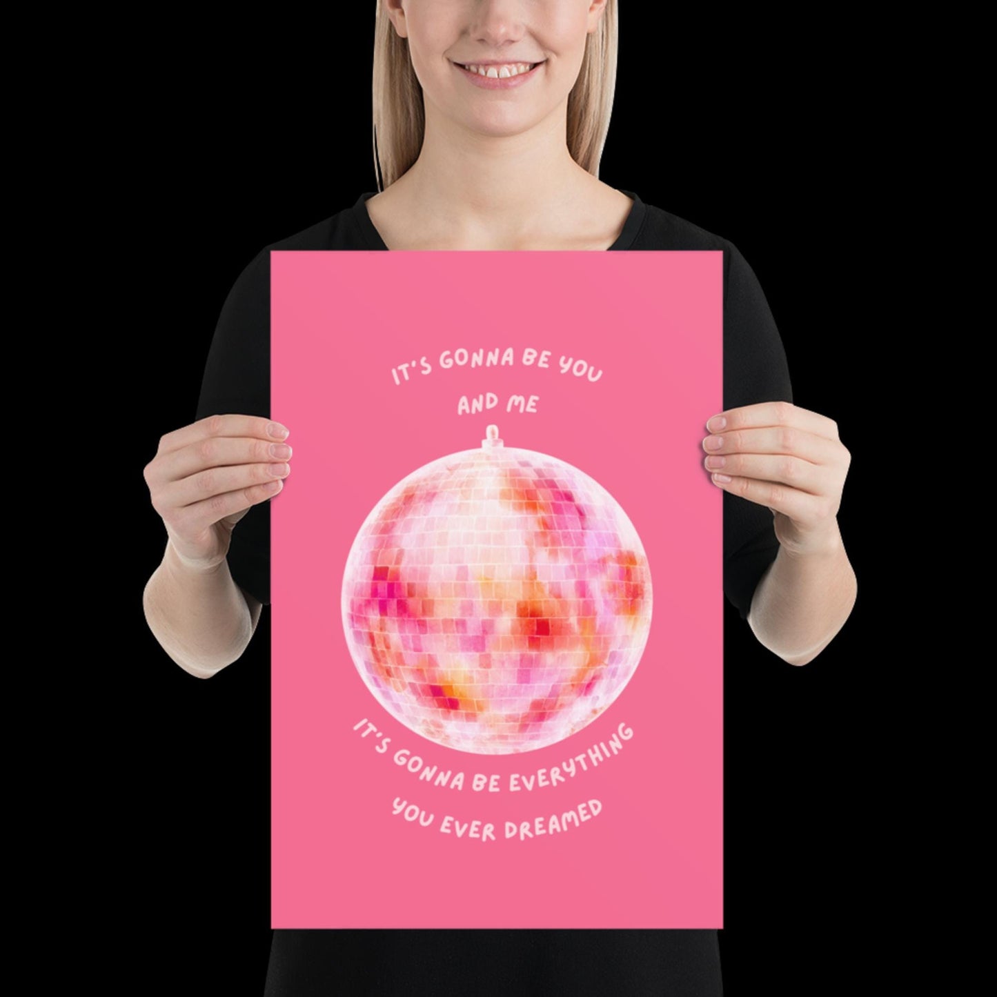You and Me Pink Disco Ball Wall Print - Ibiza Colourful Funny Cute Birthday Christmas Gift Unique Leopard Cocktail