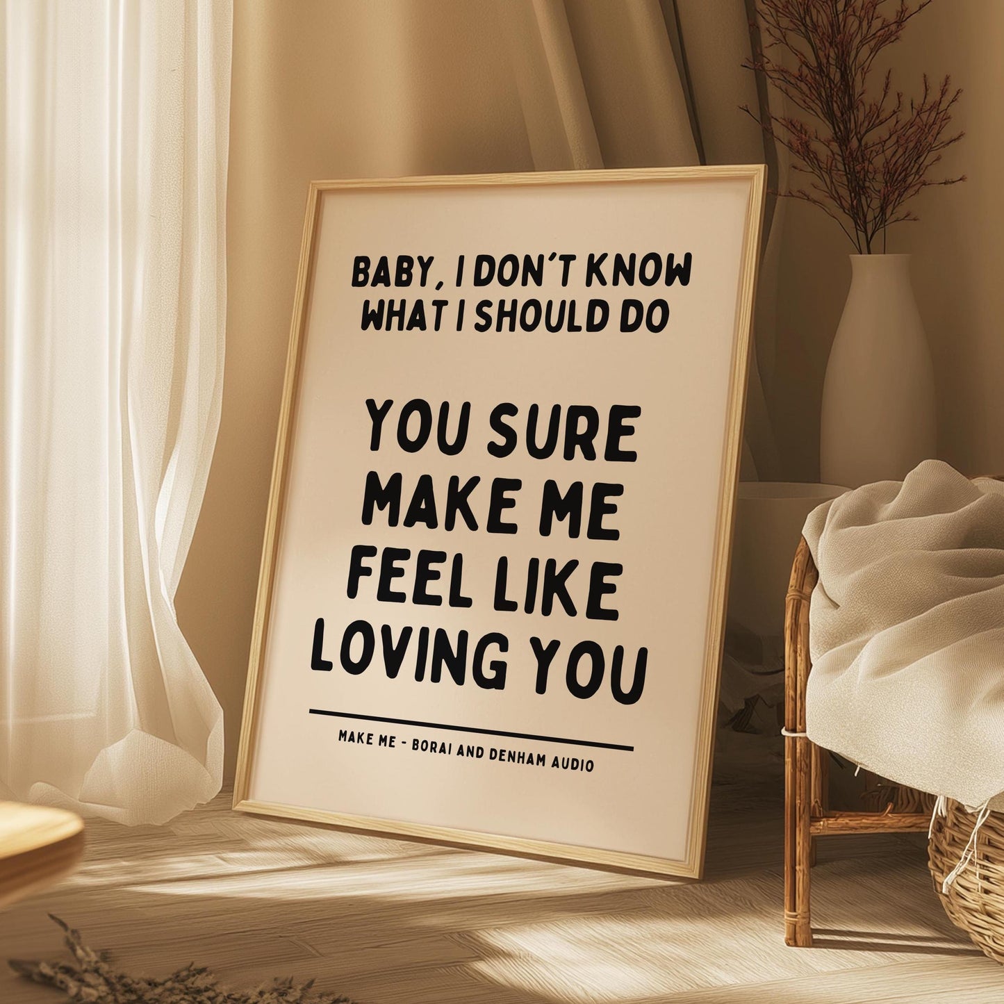 Make Me Inspired Beige and Black Print - Borai Denham Audio Ibiza Bold Typographic Colourful House Music Poster Groovy Bar Disco Funky