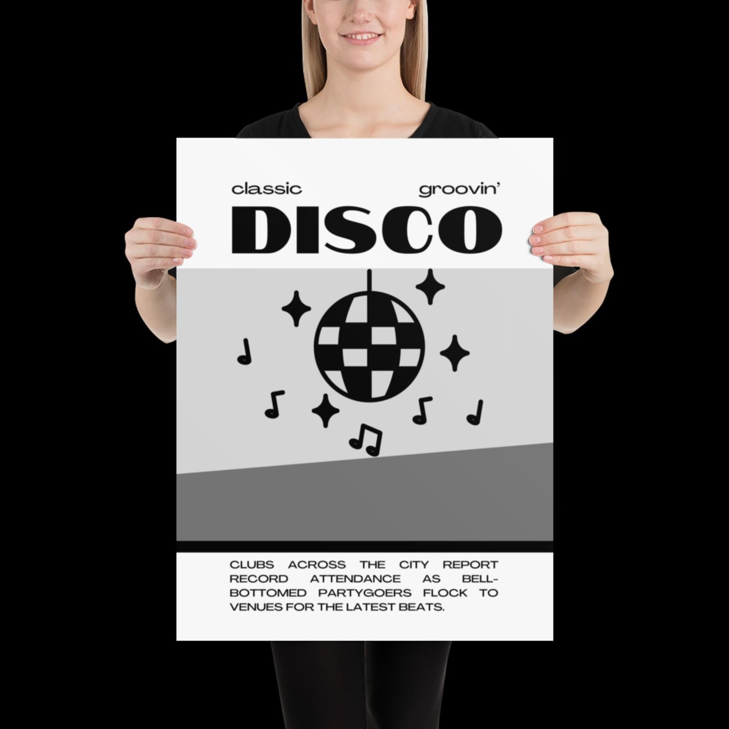 Disco Graphic Black and White Monochrome Wall Print - Ibiza Colourful Funny Cute Birthday Art Gift Unique Funky House Music Poster Lyrics