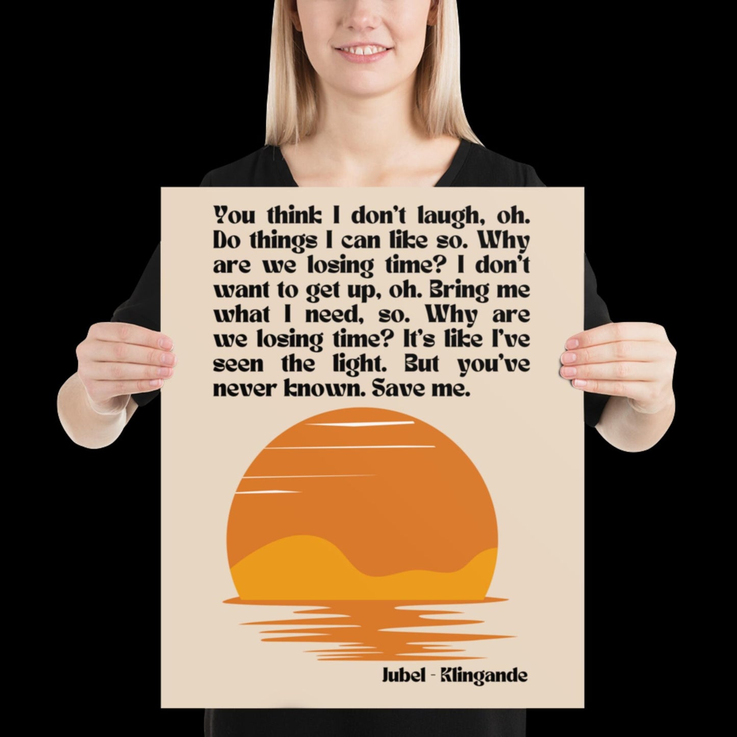 Jubel Klingande Inspired Sunset Print Beige - Song Lyric Music Poster Wall Art Typographic Lyrics Ibiza House Music Wall Decor Saxophone