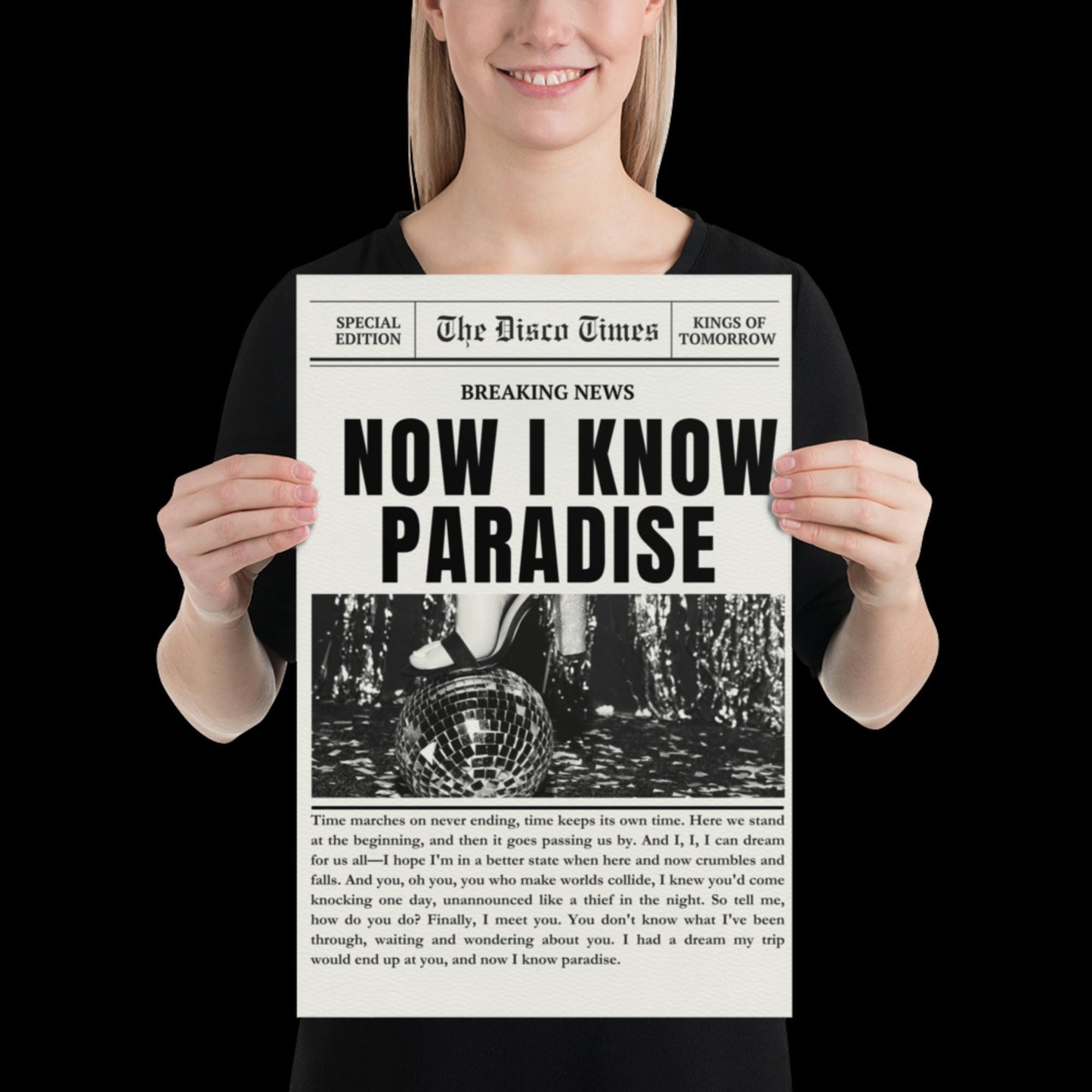 Finally Kings of Tomorrow Inspired Newspaper Lyric Print Off-White and Black 02 - Ibiza Funky Disco House Music A1 A2 A3 Typographic Ball