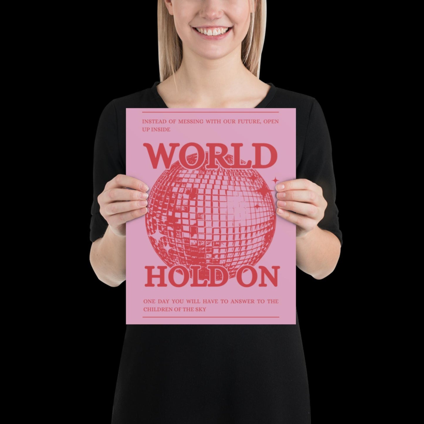 World Hold On Pink and Red Disco Ball Wall Print - Ibiza Colourful Funny Cute Birthday Christmas Gift Unique Leopard Cocktail