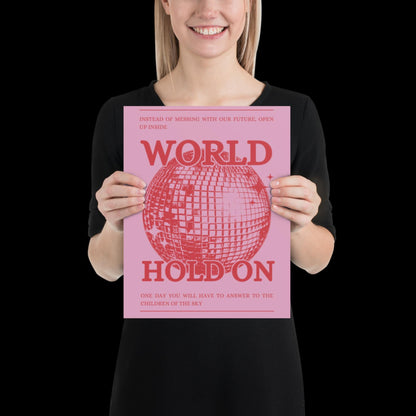 World Hold On Pink and Red Disco Ball Wall Print - Ibiza Colourful Funny Cute Birthday Christmas Gift Unique Leopard Cocktail