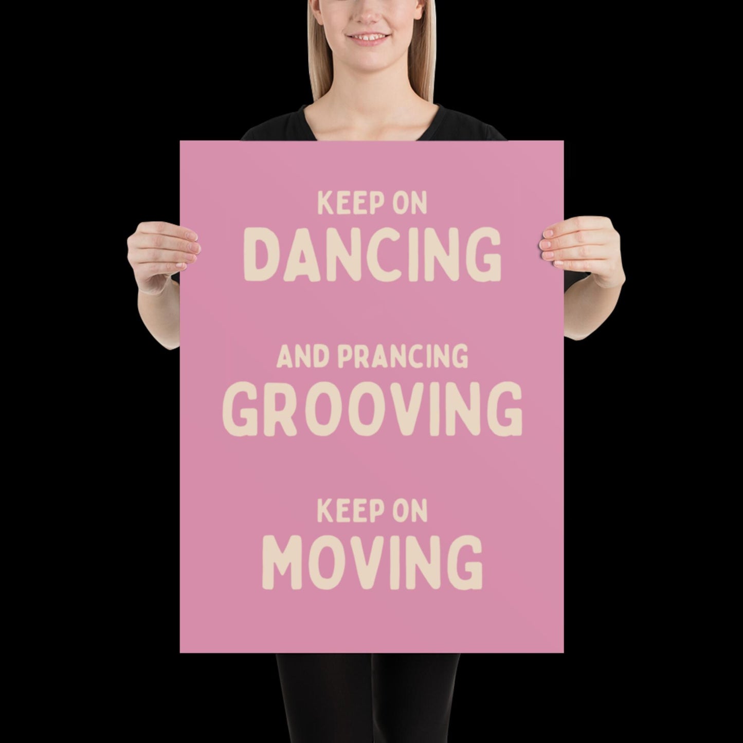 Music is The Answer Typographic Pink and Beige Wall Print - Ibiza Art Bold Typographic Colourful House Music Poster Groovy Bar Disco Funky