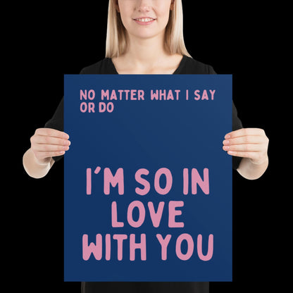 I'm So In Love With You Navy Blue and Pink Wall Print - Ibiza Colourful Funny Cute Birthday Art Gift Unique Funky House Music Poster Lyrics