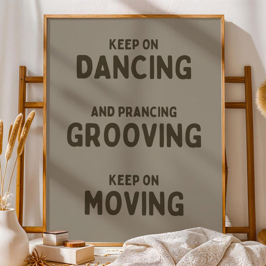 Music is The Answer Typographic Khaki Grey Wall Print - Ibiza Art Bold Typographic Colourful House Music Poster Groovy Bar Disco Funky