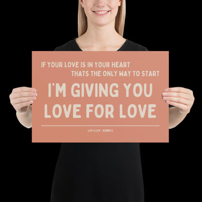 Love for Love (Luv for Luv) Robin S Lyric Print - Orange and Beige - Disco Music Poster Wall Art Retro Inspired Music Bold Typographic Quote